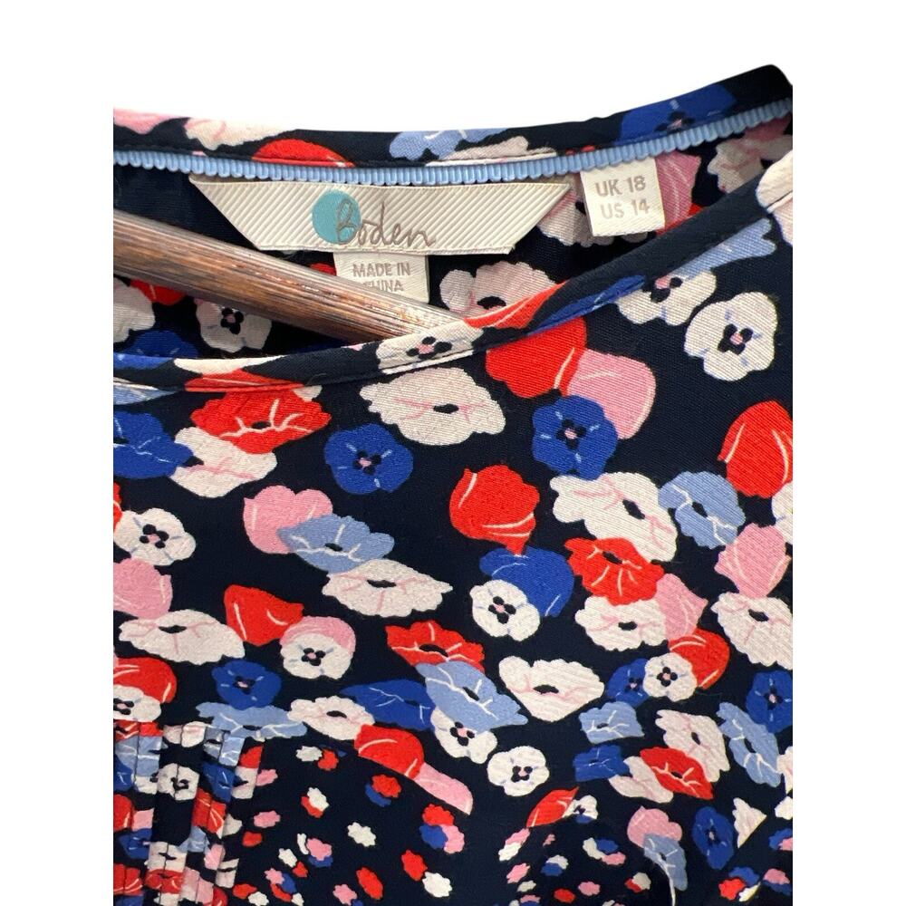 Boden Women’s Floral Blouse Uk 18/Us 14-Navy Multicolor Print Exelente Condition - Picture 2 of 6